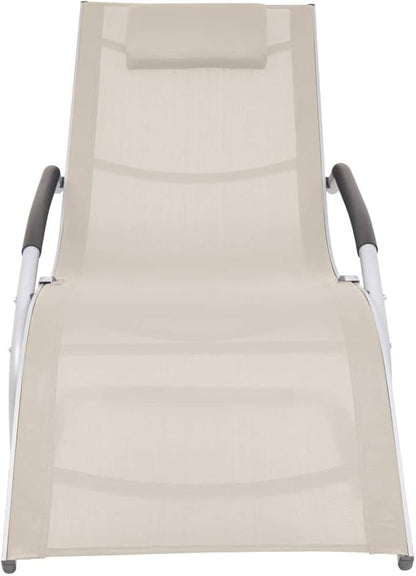 Textilene Crescent Outdoor Chaise Lounge, 59.8"x24.4" Cream Sun Lounger with Adjustable Headrest, Lightweight Aluminum Frame for Poolside, Patio, Backyard and Sunbathing