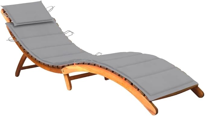 Sunlounger Wooden Solid Acacia Wood Standard Foldable Beach Recliner Patio Sunbed for Balcony Outside