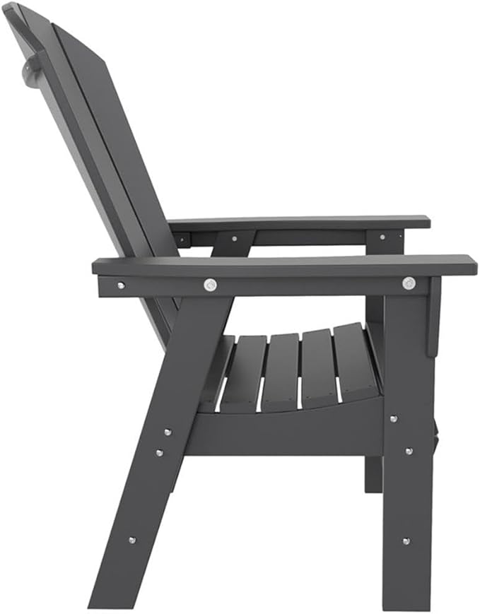Costaelm Outdoor Fire Pit Chair, Patio hdpe Balcony Pool Adirondack Chair, Modern Front Porch Backyard Chair, Garden Resin Lounge Chair for Outside, Gray
