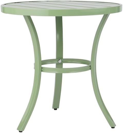 20" Side Table Outdoor Indoor, Round Metal Patio End Table, Small Weather-Resistant Accent Table with Adjustable Feet for Garden, Balcony, Living Room, Bedroom (Light Green)