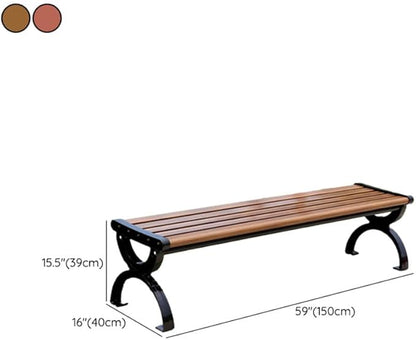 LITFAD Outdoor Bench Modern Park Bench with Corrosion Resistant Metal Frame, Red Brown Wooden Seating Without Backrest, Garden Bench for Patio, Lawn, Yard, Porch - Type D, 59" L x 16" W x 15" H