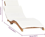 Folding Teak Outdoor Chaise Lounge 68.9 in, Cream Cushion, 3-Position Reclining Sunlounger for Patio Pool Deck - Photo 2