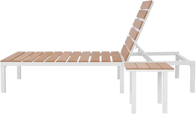 Sun Lounger Set of 2 White Brown Aluminum Outdoor Chaise Lounge, Adjustable Backrest 49.2" Seat Depth Lightweight Patio Poolside Furniture for Garden Balcony