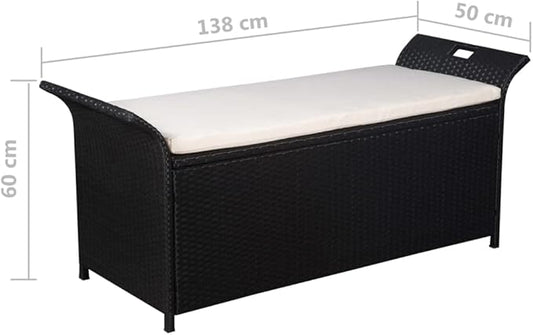 Storage Bench,Benches for Outside,Porch Bench,Yard Bench,Garden Bench,with Cushion,for The Front Porch,Deck, Balcony,Backyard,Outdoor,Lawn,Yard,Park,Path,Black,54.3" Poly Rattan
