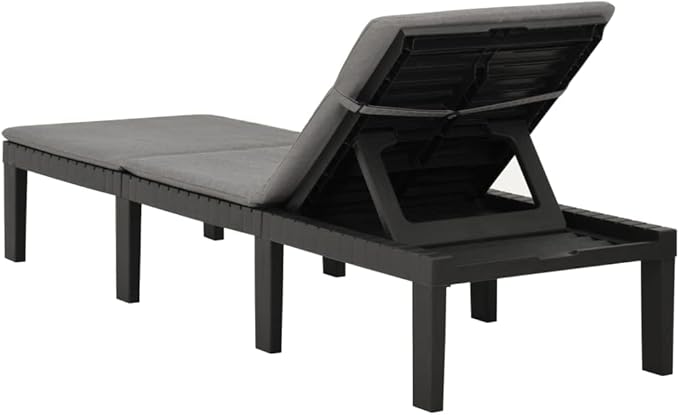 Sun Lounger with Cushion Plastic Anthracite,Outdoor Chaise Lounge Chair for Beach, Sunbathing, Patio, Pool, Lawn, Deck, Lay Flat Portable Lightweight
