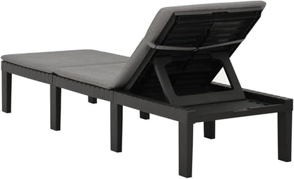 Sun Lounger with Cushion Plastic Anthracite,Outdoor Chaise Lounge Chair for Beach, Sunbathing, Patio, Pool, Lawn, Deck, Lay Flat Portable Lightweight
