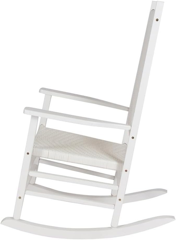 Pemberly Row Traditional Hardwood Patio Porch Rocker, White Finish, 45.25" H x 27" W x 34" D, Ergonomic High Back, Durable Kiln-Dried Wood, Outdoor/Indoor Seating for Porch, Patio, or Garden