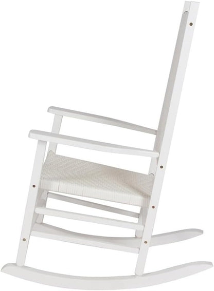 Pemberly Row Traditional Hardwood Patio Porch Rocker, White Finish, 45.25" H x 27" W x 34" D, Ergonomic High Back, Durable Kiln-Dried Wood, Outdoor/Indoor Seating for Porch, Patio, or Garden