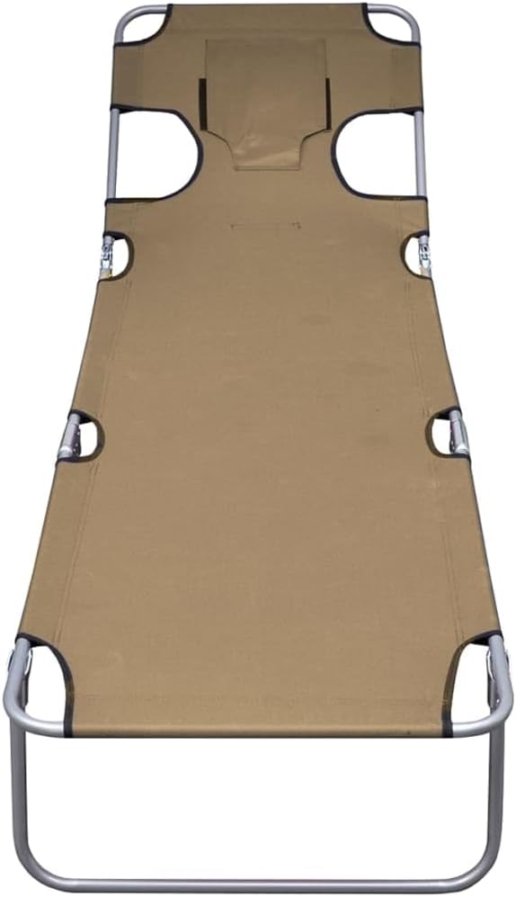 Foldable Taupe Powder-Coated Steel Sunlounger 74.4 inch Adjustable Backrest Outdoor Chaise with Head Cushion - Photo 4