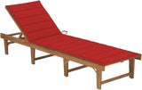Folding Acacia Sun Lounger with Adjustable Backrest and Red Cushion 24 x 78.7 x 33.9 in for Patio Garden Lawn - Photo 1