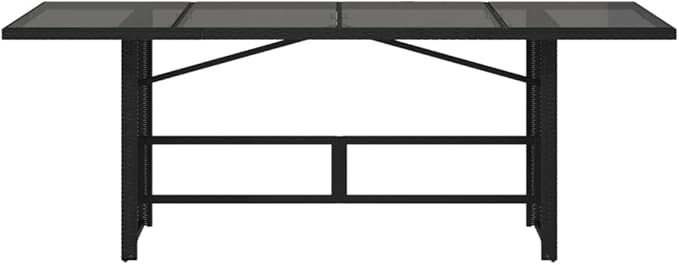 vidaXL Patio Garden Table - Black PE Rattan Glass top - Outdoor/Patio/Garden/Deck
