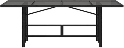 vidaXL Patio Garden Table - Black PE Rattan Glass top - Outdoor/Patio/Garden/Deck