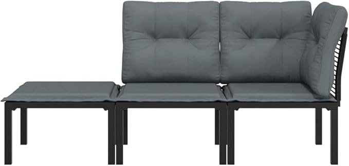 3-Piece Garden Lounge Set Black and Grey Modular Outdoor Furniture with Weather-Resistant Cushions for Patio Balcony - Photo 4