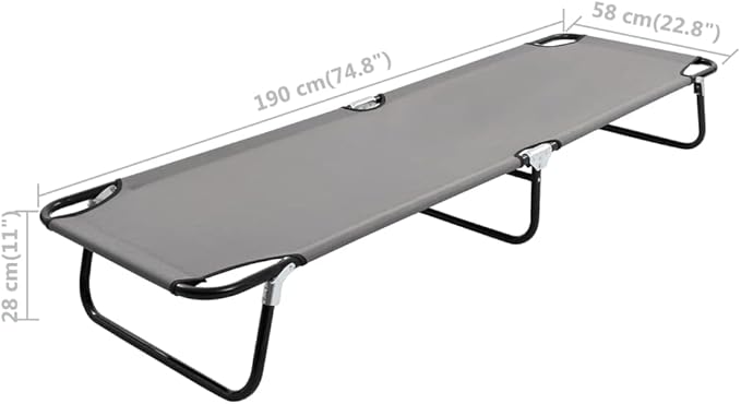 Folding Sun Lounger with Strong Powder-Coated Steel Frame and 600D Polyester Fabric, Grey Outdoor Chaise Lounge for Patio Balcony Camping Beach