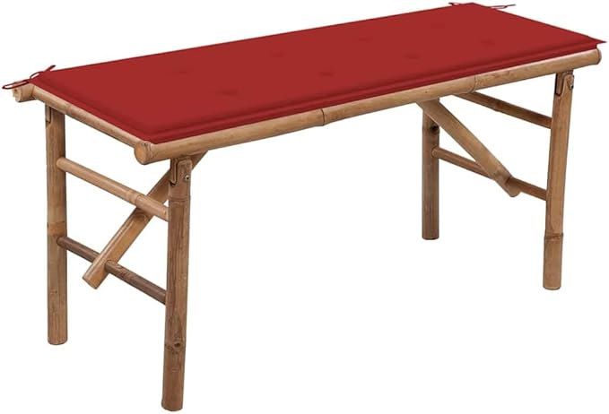 Foldable Garden Bench Outdoor Seating, Natural Bamboo Wood Patio Seat with Waterproof Cushion, 2-Person Portable Bench for Backyard, Deck, and Balcony, Medium