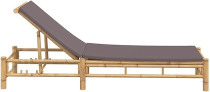 Bamboo Chaise Lounge Chair Outdoor, 78.3"x21.7" Adjustable Reclining Patio Sun Lounger with Removable Cushions, Dark Grey Fabric for Garden, Poolside, Balcony