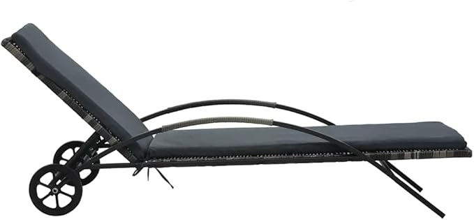 Anthracite PE Rattan Outdoor Chaise Lounge 78.7"x25.6"x15.4", Adjustable Backrest & Wheels - Photo 3
