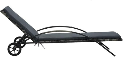 Anthracite PE Rattan Outdoor Chaise Lounge 78.7"x25.6"x15.4", Adjustable Backrest & Wheels, Patio Poolside Sun Lounger for Garden Terrace Balcony