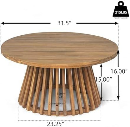 Merax Outdoor Acacia Wood Conversation Set - Patio 3-Seat Loveseat Sofa w/Coushion and Round Coffee Table for Backyard, Lawn, Balcony, Teak+Dark Gray