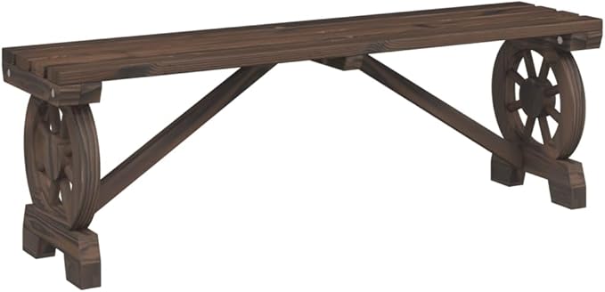 Patio Bench 45.3" Solid Fir Wood Outdoor Bench with Wagon Wheel Design, Sturdy Frame, Durable for Garden, Patio, Terrace, and Lawn Furniture, 242.5 lb Capacity, Assembly Required
