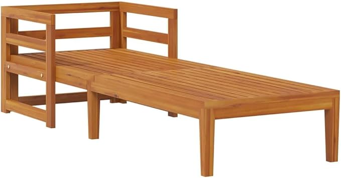 Solid Acacia Wood Sun Lounger with Adjustable Armrests and Weather-Resistant Cushions for Outdoor Relaxation and Sunbathing
