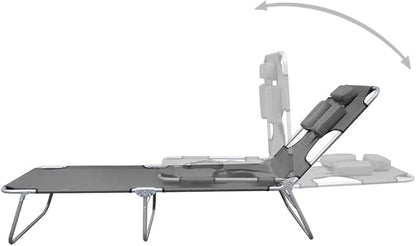 Folding Grey Outdoor Lounge Chair 74.4" 600D Oxford Chaise Adjustable Backrest Steel Frame 265 lb Portable for Garden Patio Pool