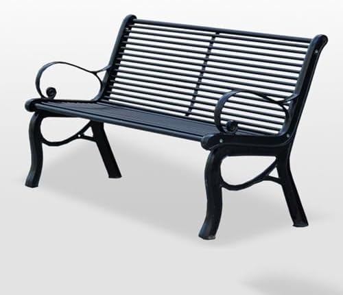 Sturdy Cast Iron Outdoor Garden Bench with Armrests & Backrest - All-Weather Slatted Seat for Yard, Patio, Entryway, Lawn Furniture - Durable Metal Design