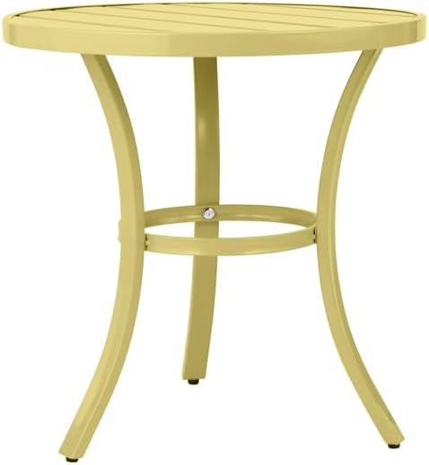 20" Side Table Outdoor Indoor, Round Metal Patio End Table, Small Weather-Resistant Accent Table with Adjustable Feet for Garden, Balcony, Living Room, Bedroom (Light Yellow)