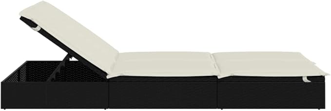 Double Sunbed with Adjustable Backrest, Black Synthetic Rattan Outdoor Chaise Lounge for Two People - Photo 4