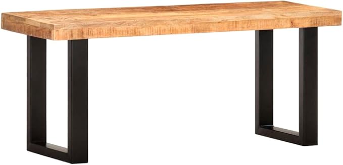 Industrial Entryway Bench 43.3 in Solid Mango Wood and Steel Rustic Modern Seating for Hallway Living Space Indoor Outdoor Use