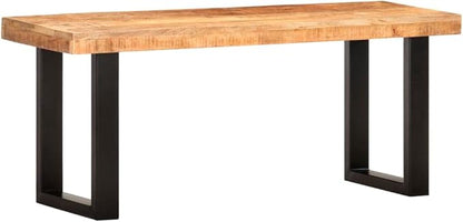 Industrial Entryway Bench 43.3 in Solid Mango Wood and Steel Rustic Modern Seating for Hallway Living Space Indoor Outdoor Use