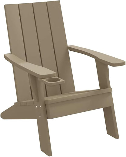 Light Brown Adirondack Chair Foldable Outdoor Furniture with Cup Holder Ergonomic Design Polypropylene Material Water Resistant