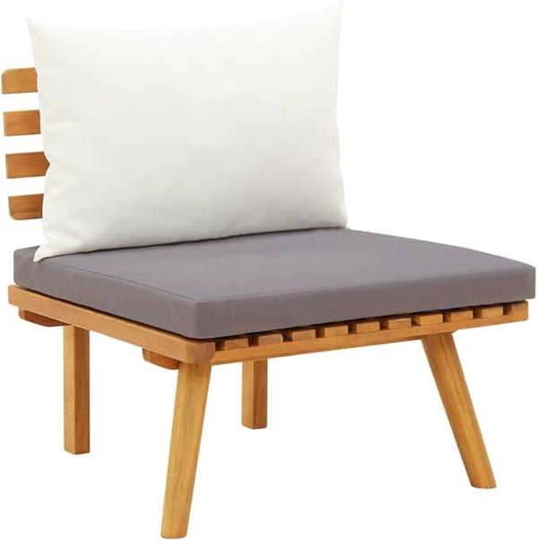 Solid Acacia Wood Garden Chair with Cushions Outdoor Patio Furniture Natural Dark Gray White Rustic Design Comfortable - Photo 1