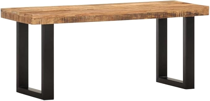 Industrial Entryway Bench 43.3 in Solid Mango Wood and Steel Rustic Modern Seating for Hallway Living Space Indoor Outdoor Use