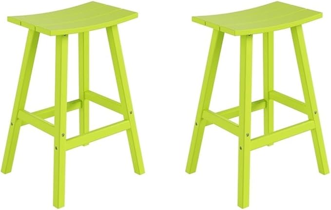 Costaelm All-Weather Bar Stools Set of 2, 29" Height Outdoor Bar Stools, Adirondack Poly Patio Bar Stool for Patio, Deck, Kitchen Counter and Garden, Lime