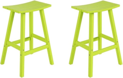 Costaelm All-Weather Bar Stools Set of 2, 29" Height Outdoor Bar Stools, Adirondack Poly Patio Bar Stool for Patio, Deck, Kitchen Counter and Garden, Lime