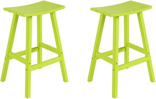 Costaelm All-Weather Bar Stools Set of 2, 29" Height Outdoor Bar Stools, Adirondack Poly Patio Bar Stool for Patio, Deck, Kitchen Counter and Garden, Lime