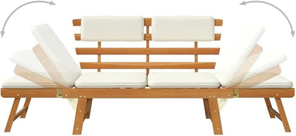 Patio Bench with Cushions,Park Wooden Bench,Garden Bench,Balcony Bench,Outdoor Furniture,Picnic Bench, for The Front Porch,Deck, Balcony or Backyard,2-in-1 74.8" Solid Acacia Wood