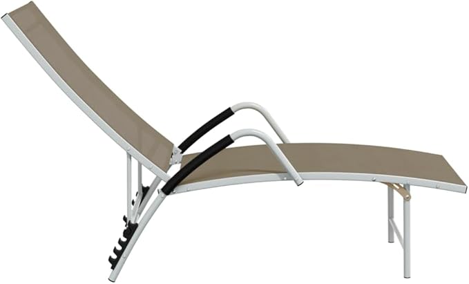 Taupe Textilene Sun Lounger, Aluminum Frame, Adjustable Outdoor Chaise Lounge Chair for Patio, Garden, Poolside - Photo 5