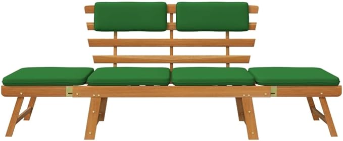 Patio Bench with Cushions,Park Wooden Bench,Garden Bench,Balcony Bench,Outdoor Furniture,Picnic Bench, for The Front Porch,Deck, Balcony or Backyard,2-in-1 74.8" Solid Acacia Wood
