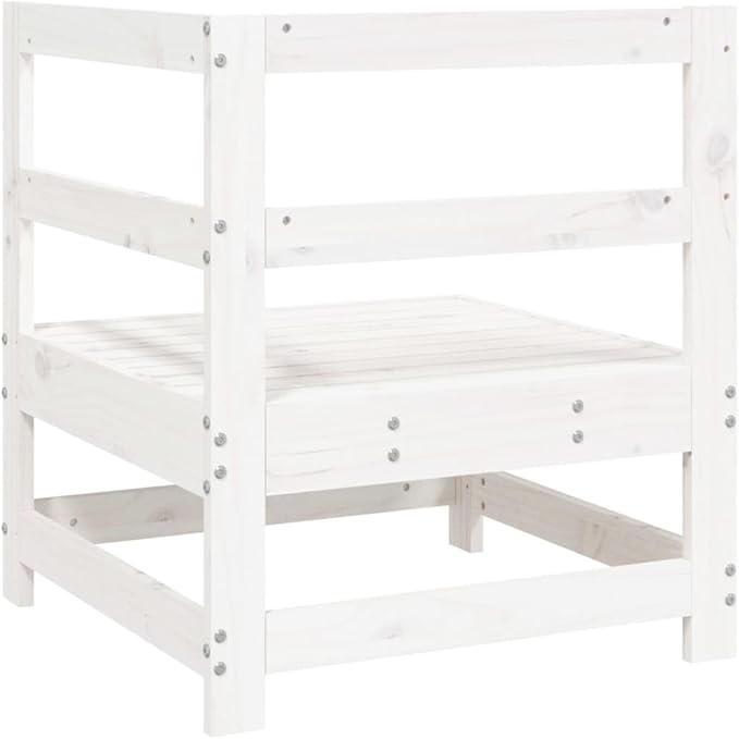 White Rustic Pinewood Outdoor Corner Sofa 24.4"x24.4"x27.8" Modular Patio Couch White Solid Wood Frame Lounge Seating for Balcony Garden Terrace