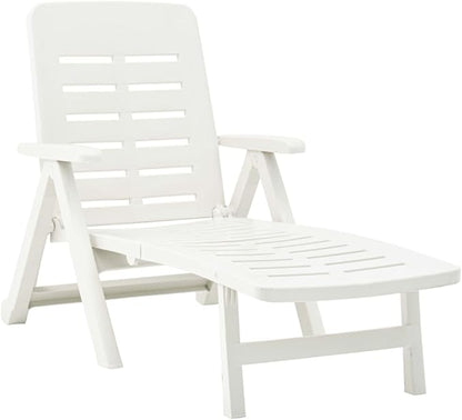 White Folding Outdoor Chaise Lounge, 74.4"x28.3"x37.8" UV-Resistant Plastic Sunlounger, Adjustable Backrest for Patio, Poolside, Beach, Garden, No Assembly Needed