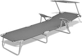 Outdoor Sun Lounger with Adjustable Canopy, Folding Steel Grey Chaise for Patio, Poolside & Balcony - Photo 3
