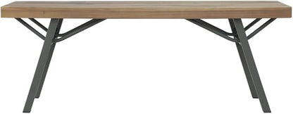 Brown and Gray Solid Acacia Wood and Steel Garden Bench 47.2 in Wide, Outdoor Seating for Patio Balcony Terrace, Durable Weather-Resistant Rustic Furniture with Generous