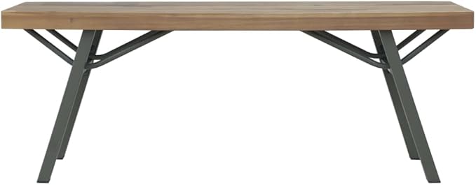 Garden Bench Brown and Gray Solid Acacia Wood and Steel 47.2 in Backyard Furniture Patio Furniture Backyard Bench Porch Bench for Courtyard Outdoor Yard Deck