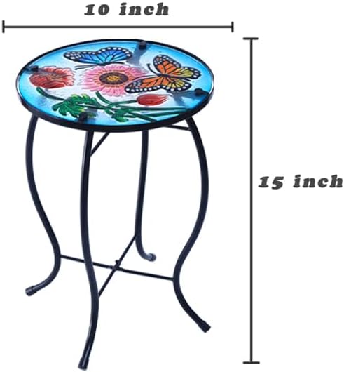 10 Inch Round Butterfly Glass Side Table, Patio Small Table, Outdoor Side Table, Outdoor Bar Table - Photo 3