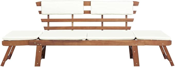Patio Bench with Cushions 2-in-1 74.8” Solid Acacia Wood，Garden Benches,Park Benches,Outdoor Benches,Outdoor Furniture for Park Patio Deck Deck Lawn