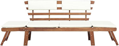 Patio Bench with Cushions 2-in-1 74.8” Solid Acacia Wood，Garden Benches,Park Benches,Outdoor Benches,Outdoor Furniture for Park Patio Deck Deck Lawn