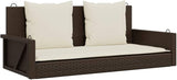 Brown Swing Bench with Cushions for Patio and Garden, 2-Person PE Rattan Seat on Powder-Coated Steel Frame - Photo 3