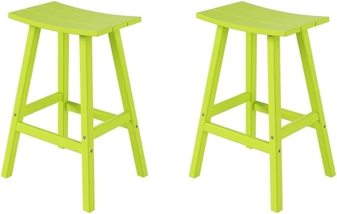 Costaelm All-Weather Bar Stools Set of 2, 29" Height Outdoor Bar Stools, Adirondack Poly Patio Bar Stool for Patio, Deck, Kitchen Counter and Garden, Lime